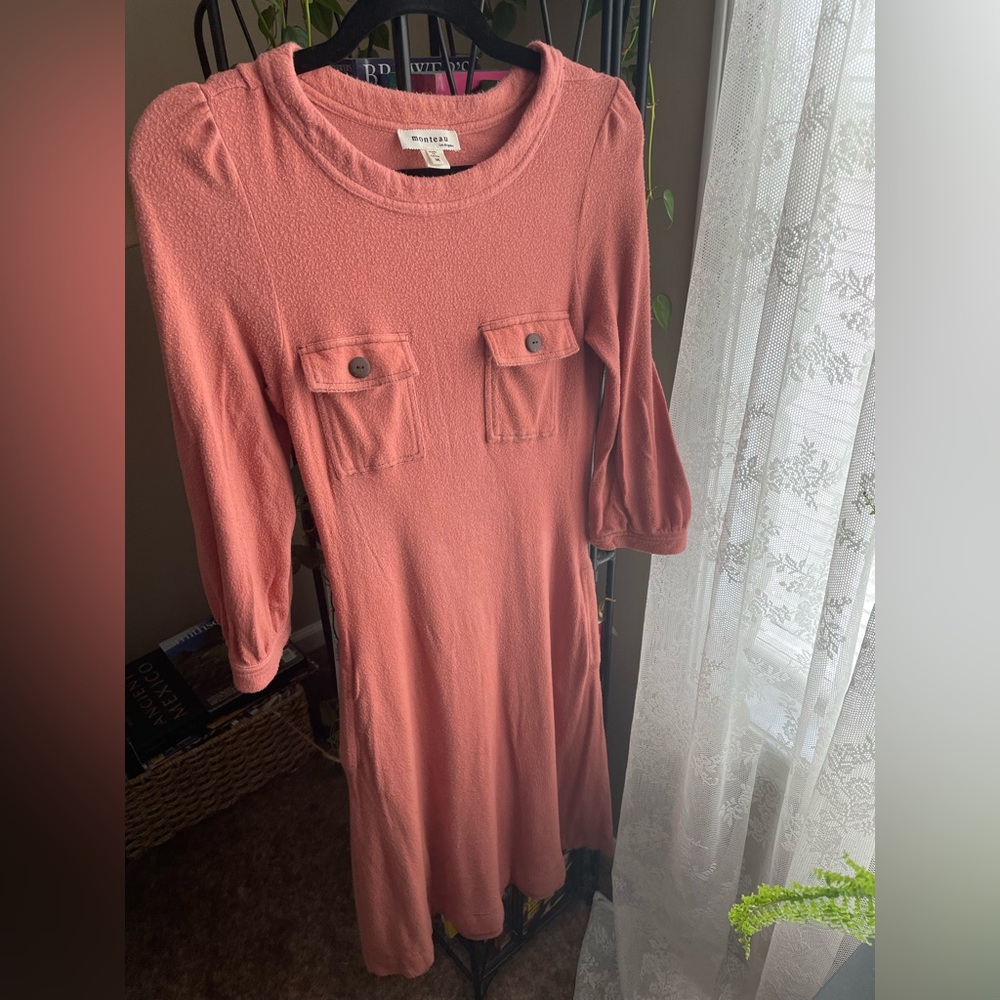 Monteau Soft Pocket Dress in Peach